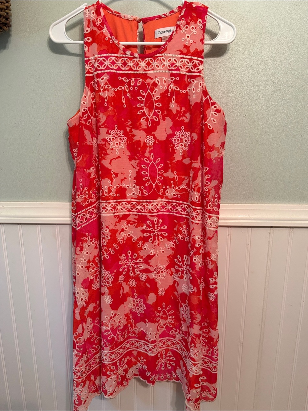 Calvin Klein Coral-Red & White Floral Midi Dress
